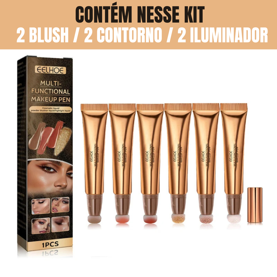 Kit Blush Contorno e Iluminador - 6 cores