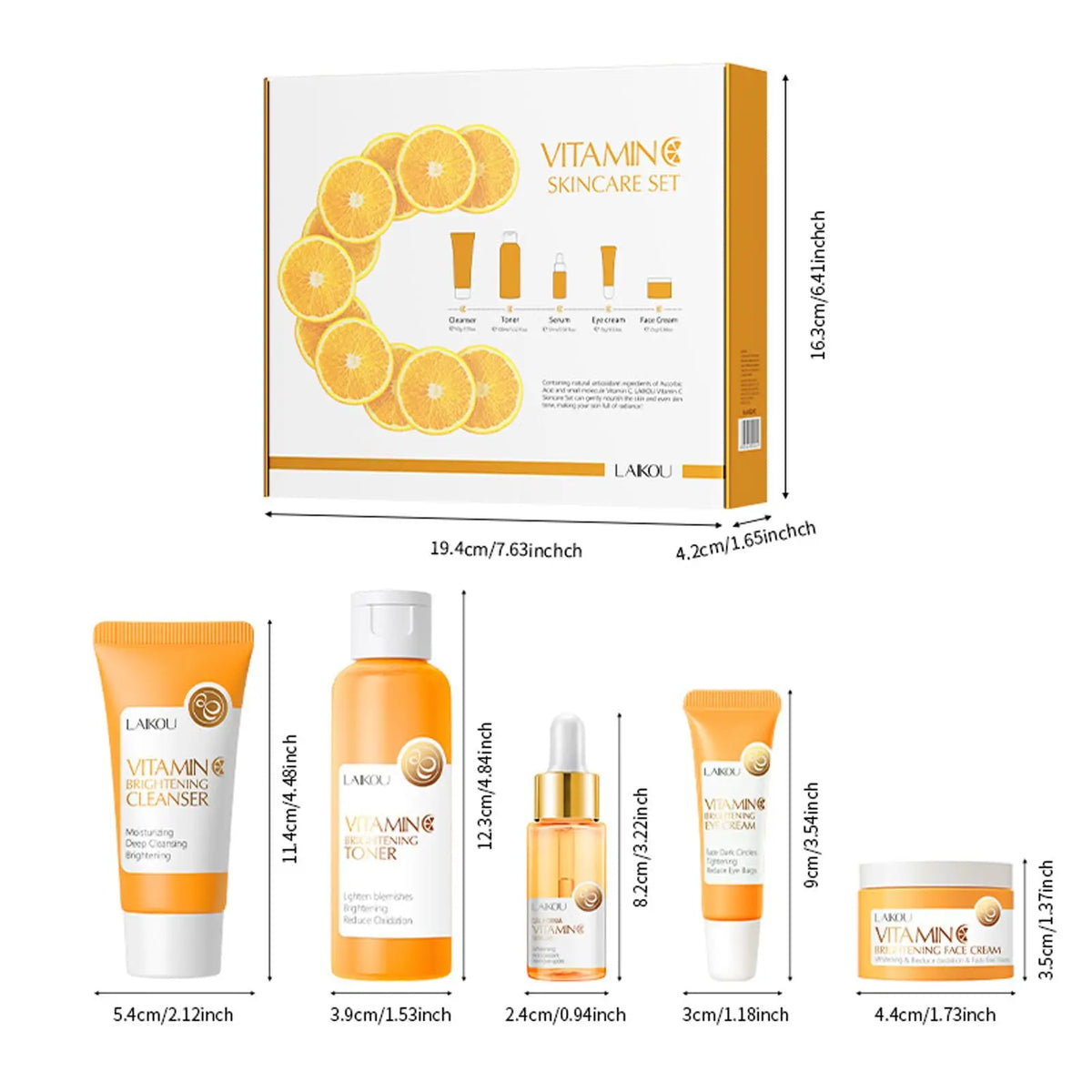 Kit de Cuidados com Vitamina C – 5 Peças para Limpeza Suave e Pele Radiante